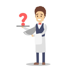 Young male waiter character holding a tray