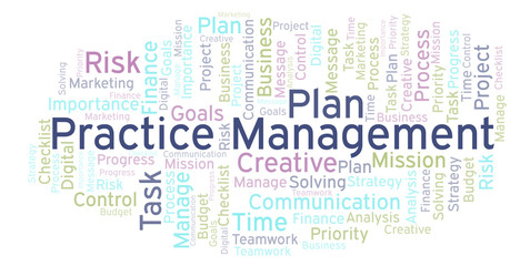 Practice Management word cloud, made with text only.