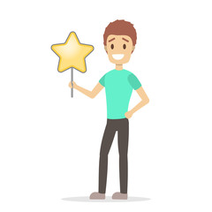 Man holding a huge golden star and smiling