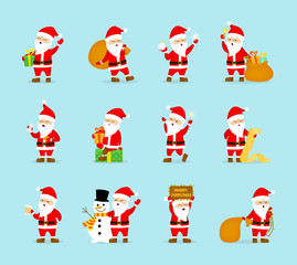 Fototapeta premium Set of funny Santa Claus celebrating Christmas
