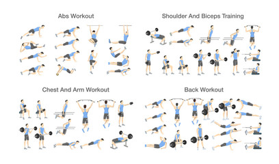 Big set of people doing exercises in the gym