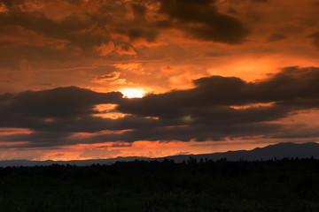 beautiful Golden sky with mountain before sunset
