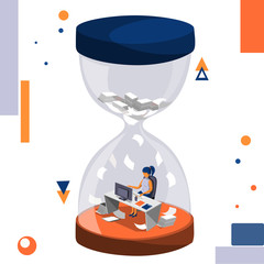 Lack of time, obstruction and deadline vector business illustration