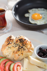 travel concept setup with traditional turkish breakfast