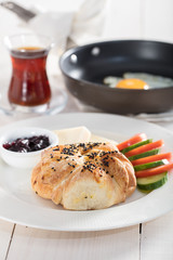 travel concept setup with traditional turkish breakfast