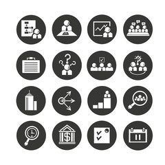 business management icon set in circle buttons