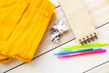 Preparing for vacation, travel or journey top view