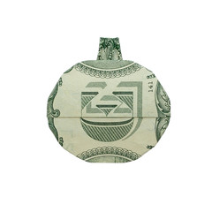 Money Origami PUMPKIN Folded with Real One Dollar Bill Isolated on White Background
