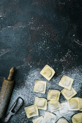 Fresh ravioli with flour