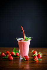 strawberry fresh sweet smoothies in a glass