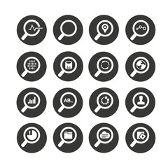 magnifier glass icon in circle buttons