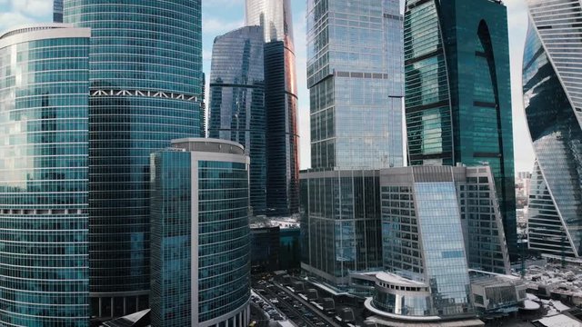 Aerial Skyscrapers of business center. Moscow International Business Center commercial district