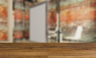 blank wooden table. Flooring. Modern office Cabinet.  3D rendering.. Empty paintings