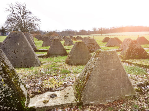 Westwall Siegfried Line in Aachen as a concrete tank barrier during World War II against the Allied troops