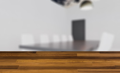 blank wooden table. Flooring. Conference room with wooden table. 3D rendering.