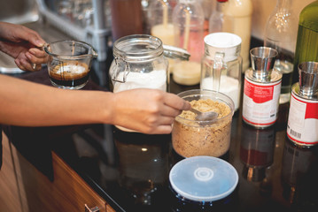 Barista preparing coffee for make iced coffee