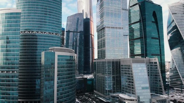 Skyscrapers of Moscow City Business center commercial district aerial