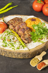 turkish food kofte stack of meatballs with pilav rice