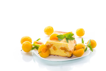 sweet curd casserole stuffed with yellow plums inside