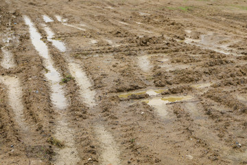 Footprint of the wheel on backfill soil after raining