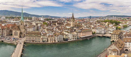 Naklejka premium Zurich Switzerland, aerial view panorama city skyline from Grossmunster