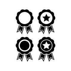 Badge award vector icon set. Certificate medal seal badge with ribbon. 