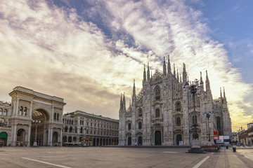 Milan Italy, sunrise city skyline at Milano Duomo Cathedral