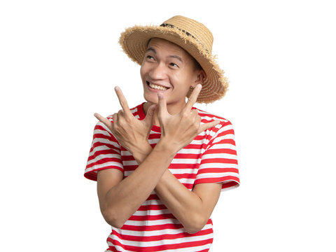 Young man show hand love sign asian alone portrait.