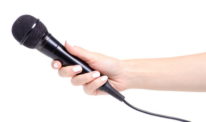 Microphone in hand on white background isolation