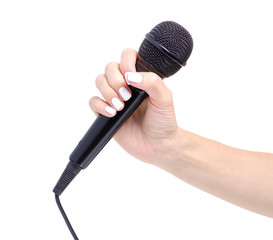 Microphone in hand on white background isolation