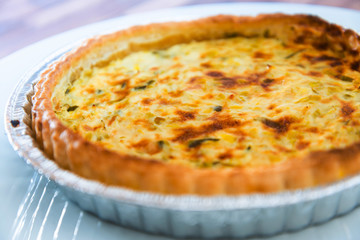 Leek quiche pie and smoked salmon