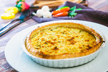 Leek quiche pie and smoked salmon