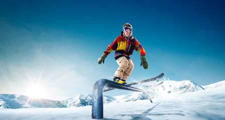 Skiing. Jumping skier. Extreme winter sports.