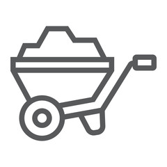 Wheelbarrow line icon, tool and cart, agriculture sign, vector graphics, a linear pattern on a white background.