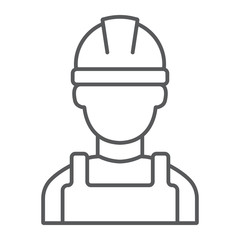 Builder thin line icon, engineer and man, construction worker sign, vector graphics, a linear pattern on a white background.
