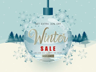 Vector illustration of winter sale poster template.
