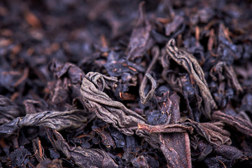 leaves of black dry tea, closeup