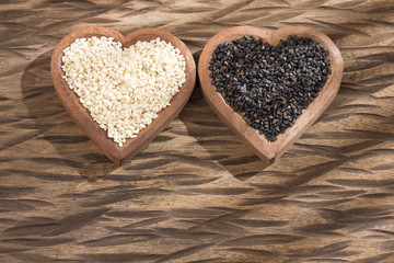 White sesame and black sesame seed - Sesamum indicum. Top view