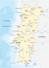Portugal vector map with major cities and rivers
