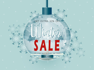 Vector illustration of winter sale poster template.