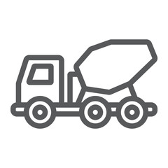 Concrete mixer truck line icon, transport and build, construction vehicle sign, vector graphics, a linear pattern on a white background.