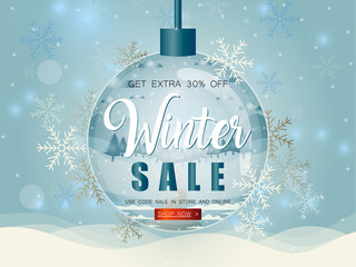 Vector illustration of winter sale poster template.