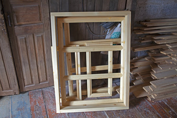 Wooden frames for Windows in the carpentry workshop