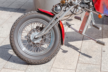  Close-up view of trike motorcycles wheels