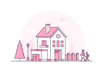 Cottage house - thin line design style vector illustration
