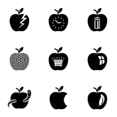 Apple world icons set. Simple set of 9 apple world vector icons for web isolated on white background
