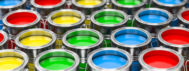 3D Illustration Farbtöpfe Grundfarben