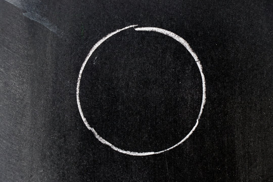 White chalk drawing in circle shape on black board background