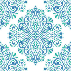Blue and green vintage decorative seamless pattern. Ornament illustration.Traditional, Arabic, Turkish, Indian motifs. Great for fabric and textile, wallpaper, packaging, or any desired idea.