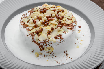 Useful and tasty food meringue cake with chocolate cream